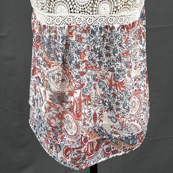 Maeve Top Womens S Floral Cochet Dainty Lace Semi Sheer Mesh V-Neck Blouse - Picture 8 of 10